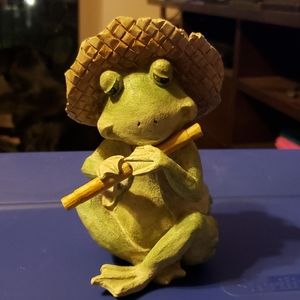 Frog playing flute figurine
